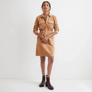 NWT J. Crew  Zip Front Corduroy Shirt Dress Tan Stretch Cotton Pocket - Size 6
